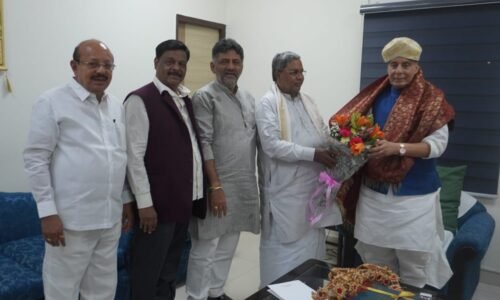 ದೆಹಲಿ: ಕೇಂದ್ರ ರಕ್ಷಣಾ ಸಚಿವ ರಾಜನಾಥ್ ಸಿಂಗ್ ಭೇಟಿಯಾದ ಸಿಎಂ-ಡಿಸಿಎಂ