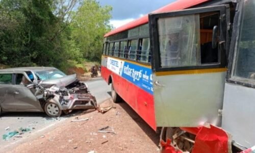 KSRTC ಬಸ್ ಮತ್ತು ಕಾರಿನ ನಡುವೆ ಅಪಘಾತ: ಕಾರಿನಲ್ಲಿದ್ದ ಒಬ್ಬ ವ್ಯಕ್ತಿ ಸಾವು