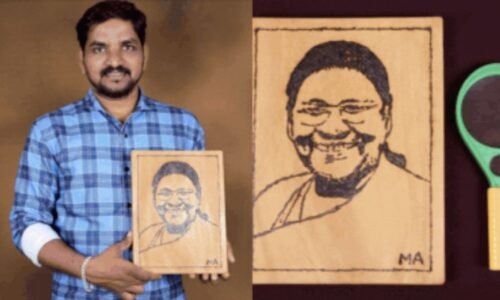 ಸೂರ್ಯ ಕಿರಣದಲಿ ಭೂತಕನ್ನಡಿ ನಡುವೆ ಮೂಡಿದ ರಾಷ್ಟ್ರಪತಿ ಭಾವಚಿತ್ರ: ಉಡುಪಿ ಕಲಾವಿದನಿಗೆ ಮೆಚ್ಚುಗೆ