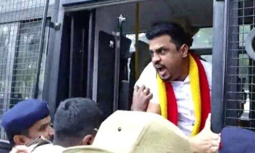 ಸಚಿವ ಜಮೀರ್ ನಿವಾಸದ ಮುಂದೆ ಹೈಡ್ರಾಮಾ: ರೂಪೇಶ್ ರಾಜಣ್ಣನ ವಶಕ್ಕೆ ಪಡೆದ ಪೊಲೀಸರು