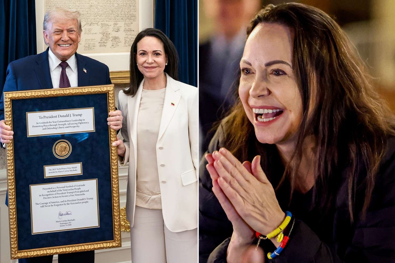 ಅಂತೂ ಇಂತೂ ಟ್ರಂಪ್ ಕೈಸೇರಿದ  ‘ನೊಬೆಲ್’ : ವೆನೆಜುವೆಲಾದ ವಿಪಕ್ಷ ನಾಯಕಿಯಿಂದ ಅರ್ಪಣೆ !