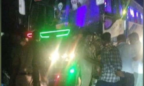 ಖಾಸಗಿ ಬಸ್-ಬೈಕ್ ಮಧ್ಯೆ ಅಪಘಾತ