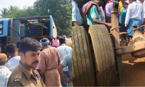 KSRTC ಬಸ್ ಪಲ್ಟಿ: ವಿದ್ಯಾರ್ಥಿ ಸಾವು, 50 ಜನರಿಗೆ ಗಾಯ